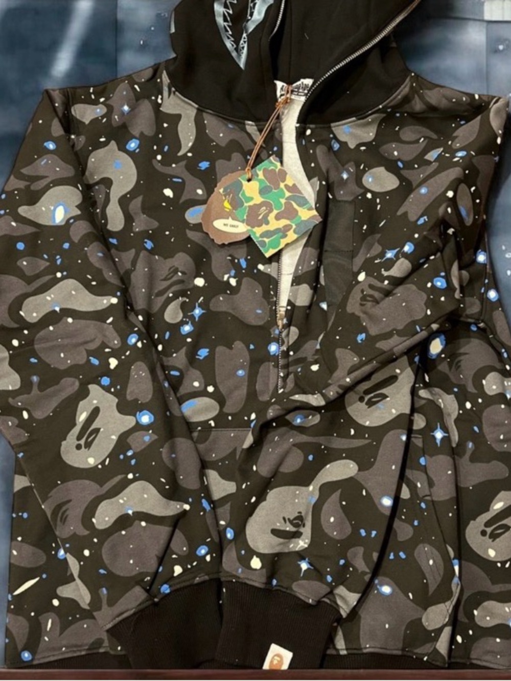 Bape Black Space Camo Shark full zip hoodie NWT